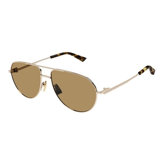 NEW BOTTEGA VENETA BV1302S 002 AVIATOR UNISEX GOLD BROWN SUNGLASSES